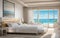 drawing seabreeze bedroom sea sunset view on beach front luxury hotel resort white cream tone