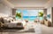 drawing seabreeze bedroom sea view on beach front luxury hotel resort cream tone