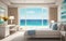 drawing seabreeze bedroom sea view on beach front luxury hotel resort teal cream tone