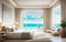 drawing seabreeze corner bedroom blue sea view on beach front luxury hotel resort white cream tone