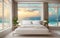 drawing seabreeze corner bedroom sea sunset view on beach front luxury hotel resort cream tone