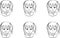 Drawing set of cartoon faces a child with various emotions moods and expressions black and white