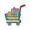 Drawing shopping cart online boxes gift