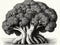 Drawing with a simple pencil of a piece of broccoli in the form of a tree. AI generated, AI generative
