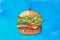 Drawing sketch of a burger drawn in watercolor on paper on bright background