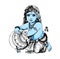 Drawing of Sketch of Lord Little Krishna Standing with Butter Pots. Vector Illustration of Kid Krishna. Indian lord