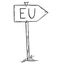 Drawing of Small Rustic Wooden Road Arrow Sign With EU or European Union Text