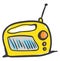 Drawing of the small yellow radio, vintage, vector or color illustration