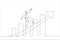 Drawing of smart businessman company leader riding skateboard fast on rising up profit graph diagram. Single line art style