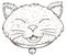 Drawing of a smiling cat with closed eyes and jingle bell, Vector illustration