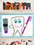 Drawing: smiling healthy tooth holding a toothpaste and a toothbrush