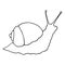 Drawing of a snail. A hand-drawn snail in the style of a sketch with a spiral shell, side view, isolated black outline on white