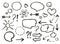 Drawing speech bubbles. Crayon arrows, heart shape, smile, sign, symbols funny set.