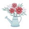 Drawing spring bouquet flowers in vintage watering can