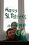 Drawing St. Patrick& x27;s Day Father with daughter painting green three-leaved shamrocks indoor, quarantine family leisure