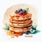 Drawing of a stack of pancakes on a saucer with honey Generative AI