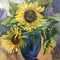 Drawing of sunflowers in a blue vase