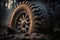 Drawing SUV tire has been mired in the mud. Offroad tire. Generative AI