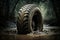 Drawing SUV tire has been mired in the mud. Offroad tire. Generative AI
