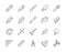 Drawing tools flat line icons set. Pen, pencil, paintbrush, dropper, stamp, smudge, paint bucket, vector illustrations