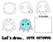 Drawing tutorial for children. Printable creative activity for kids. How to draw step by step octopus