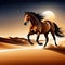 drawing vector style, A majestic horse is running, amidst the evening desert.
