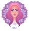 Drawing of Virgo astrological sign as a beautiful girl over ornate mandala pattern. Zodiac vector illustration isolated