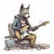 A drawing of a wolf playing a guitar. Generative AI image.
