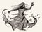 A Drawing Of A Woman In A Long Dress - pagan woman dancing and casting a spell