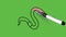 Drawing a worm in black, pink  and brown colour combination on abstract green background