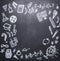 Drawings on the chalkboard on the new academic year, fall, school supplies ,place text,frame