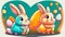 Drawn adorable Easter bunny with Easter eggs. Generated Image