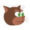 A drawn cartoon cat face with a sly malevolent expression.