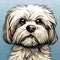 Drawn and Colored of Cute Maltipoo Dog Portrait on White Background