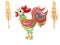 Drawn colorful wheat and rooster