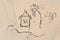 Drawn a house on sand. Rental housing in the tropics. House on the beach.