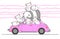 Drawn kawaii cats and panda with car