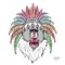 Drawn monkey. Mandrill in a Native American Indian chief. Red and black roach. Indian feather headdress of eagle. Vector illustrat