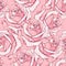 Drawn pink roses seamless background. Flowers illustration front view. Pattern in romantic style for design of fabrics