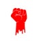 Drawn red hand clenched into a fist