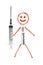 Drawn by red marker simple smiling human with syringe and vaccine ampoule body