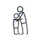 Drawn stick figure of 2 friends hugging. Support of young people embrace together illustrated vector sketchnote.