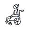 Drawn stick figure of senior old woman in wheelchair. Elderly grandmother illustrated vector sketchnote.