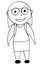 Drawn vector character little girl schoolgirl with glasses and with a backpack, children`s illustration