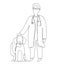 Drawn veterinarian doctor examining and care of sick dog. Pet health care service concept. Continuous line