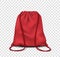 Drawstring bag, backpack or pouch mockup. Realistic red sport bag, blank canvas school knapsack