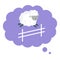 Dream bubble with a sheep jumping over the fence. Vector flat illustration.