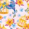 Dream seamless pattern with birds and golden cages