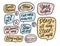 Dream and Sleep doodle phrases set. Speech bubbles frame text and signs.