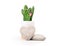Dream stone in front of fake cactus in vase.